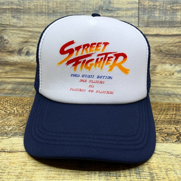 Street Fighter Mens Trucker Hat Navy Snapback 1987 Retro Video Game Ball Cap - Picture 2 of 8